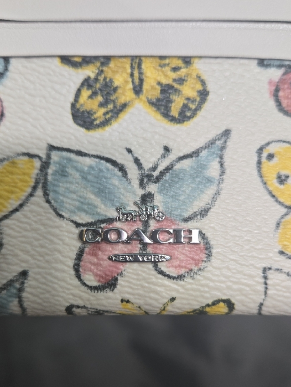 Coach White Butterfly Print Leather Card & Key Holder - Picture 6 of 6